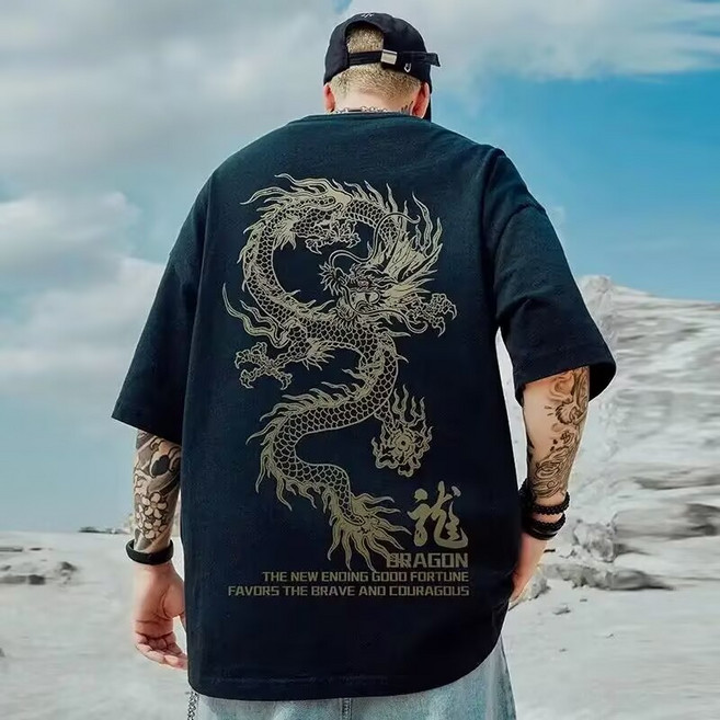 Oversize 短袖T恤 潮流印花設計, 2047黑色【五分袖】,2XL【建議70-80公斤】