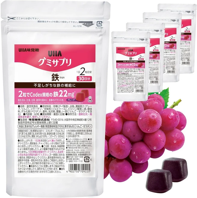 UHA 미카쿠토 구미 서플리 철분, 3개, 60정 - 쿠팡