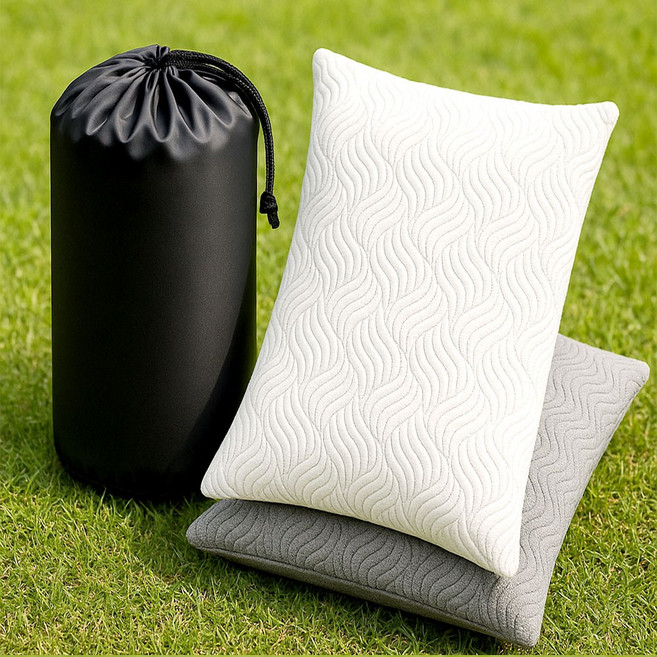 조은자리 사계절 양면 캠핑용 휴대용 여행용 베개 커버 분리 세탁가능 캠핑베개 방수 파우치 증정, 화이트그레이 양면, 1개, 단품