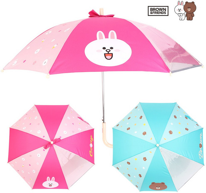 라인프렌즈 브라운앤프렌즈 팝아이콘 자동 우산 살길이 53cm 비닐 투명 안전 어린이 초등 학생 아동