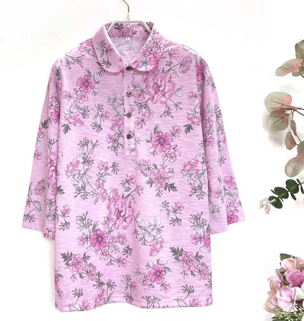 국민할매 국내생산 할머니옷 여름 클레시 면 슬라브원단 헤라로즈 7부 카라티셔츠[ALA-17] 춘추 요양원옷