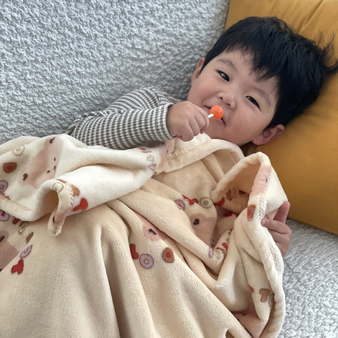 돗투돗 코지 밍크 극세사 아기 블랭킷 겨울 담요, 돗꼼(베이지)