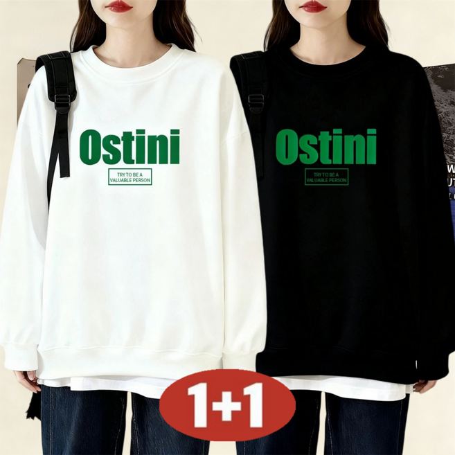 오스틱니 1+1 초특가 150KG까지 빅사이즈 여성 가을겨울 데일리 레터링 프린트 날씬해 보이는 라운드넥 긴팔 맨투맨 외출 간절기용