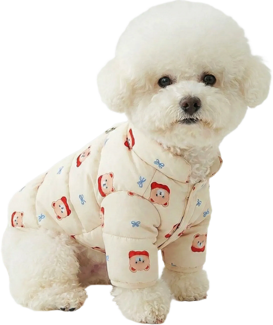 젤리라인 강아지패딩 보온 겨울옷 따뜻한 외출용 하네스 점퍼, 1개, 하얀색