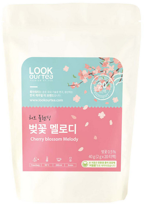룩아워티 벚꽃 멜로디 20 티백 1박스 12개, 2g, 20개입