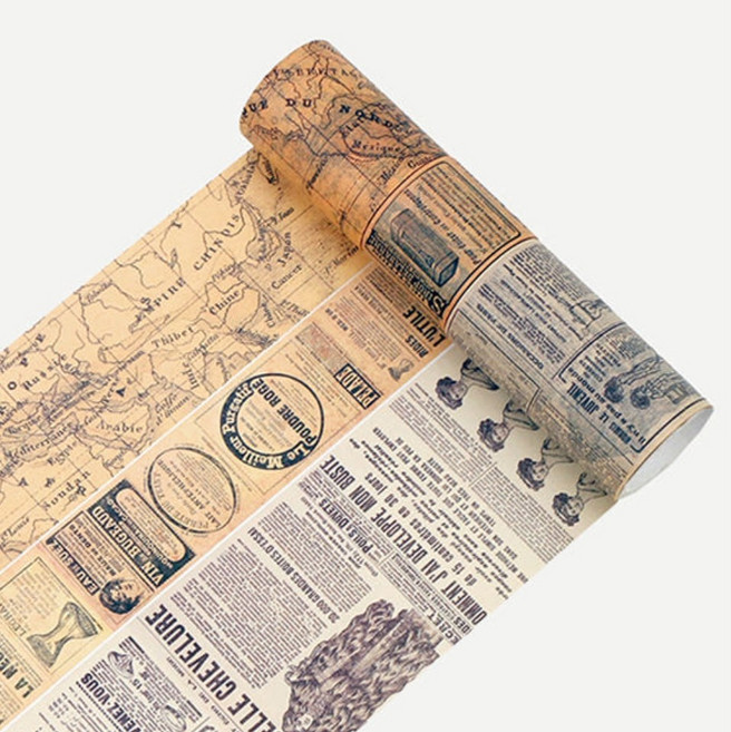 앨리스앤 레트로 타임 빈티지 다꾸 롤스티커 마테 3종, 1개, 올드 뉴스페이퍼A (HR564)