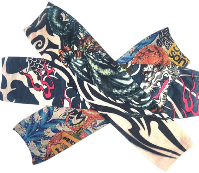 진짜같은 가짜문신 쿨 팔토시 타투 골프 여름 운전 레그슬리브 종아리토시 남성 남자 쿨토시 타투쿨토시, 코브라잉어, 코브라잉어, 1개