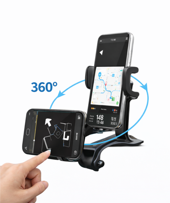 차량용 스마트폰 거치대 360도 회전 대시보드 계기판 룸미러 겸용 강력고정 미끄럼방지 클립형 휴대폰 거치대, black, 1개