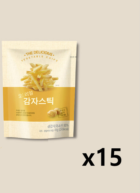 오 리얼 감자스틱 국내산 포테이토칩 아이간식 주전부리 맥주안주, 15개, 45g