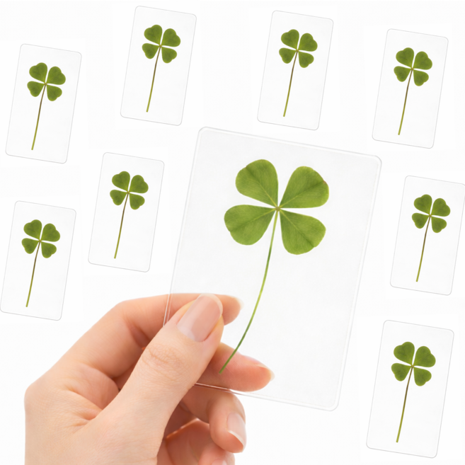 네잎클로버 생화 코팅카드 행운 책갈피 선물 부적, 30개, 투명카드