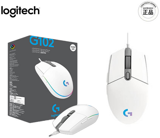 로지텍 G102 2세대 LIGHTSYNC 게이밍 유선마우스, 2년 A/S ( 로지텍 ) G102 BOX 정품, 화이트