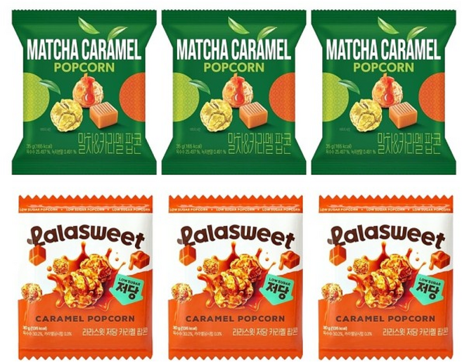 말차 카라멜팝콘 라라스윗 저당 카라멜팝콘, 6개, 35g