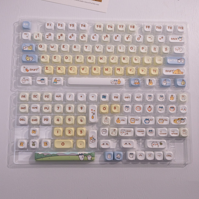 하치와레 귀여운 기계식 키보드 키캡 한글 영문 각인 PBT 염료승화캐릭터 키캡 MOA 프로파일 MX 스위치 호환 61/64/68/87/96/104/108 배열 키보드 지원, 한글 각인