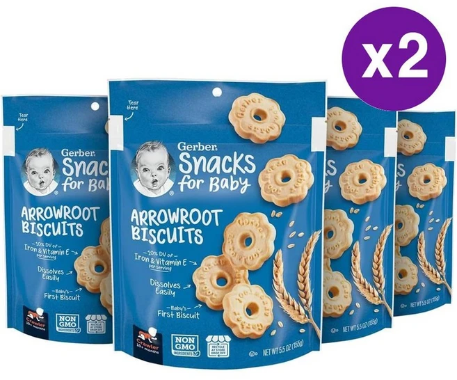 거버 베이비 스낵 애로루트 비스킷 Gerber For Babay Arrowroot Biscuits, 8개, 155g - 쿠팡