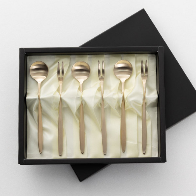 선물용 놋결 방짜유기 티스푼 티포크 디저트 커트러리 6P +포장박스, 1세트, 티스푼3개+티포크3개, 없음