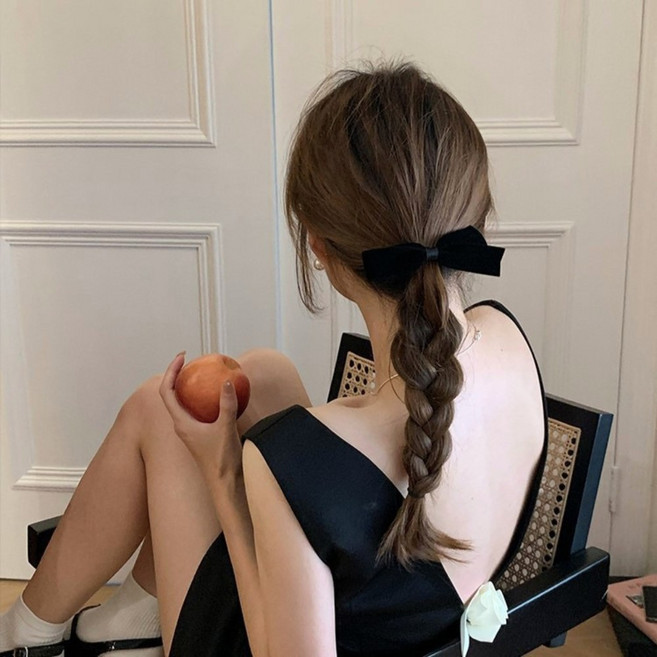 韓系氣質黑色絲絨蝴蝶結髮夾