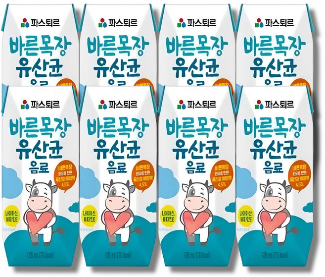 파스퇴르 바른목장 유산균 음료, 125ml, 8개