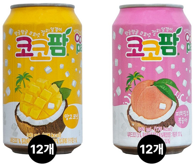 코코팜 망고12개 피치핑크 12개 과즙음료 97Z, 24개, 340ml