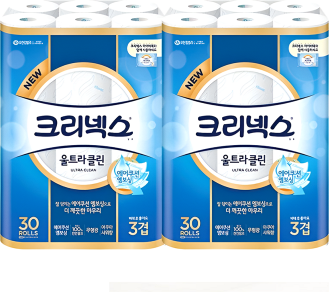 크리넥스 울트라클린 에어쿠션 롤화장지, 27m, 30롤, 4세트