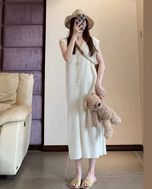 에버리씽 여성 르네 블랑쉬 뉴트럴 니트 롱 원피스 L029