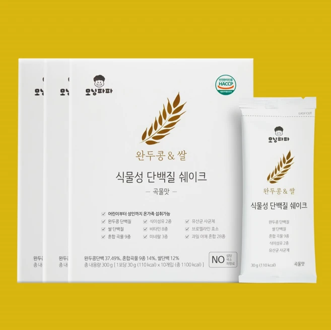 모닝파파 식물성 단백질 쉐이크 3박스 임산부 여성 프로틴 보충제 완두콩 쌀, 300g, 3개 - 쿠팡
