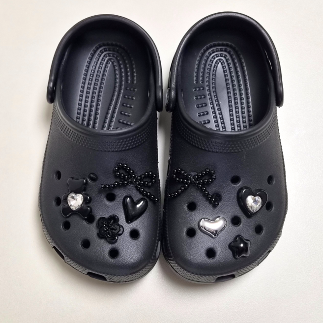 엘제이플 유니크 블랙 실버 심플 신발꾸미기 파츠 세트