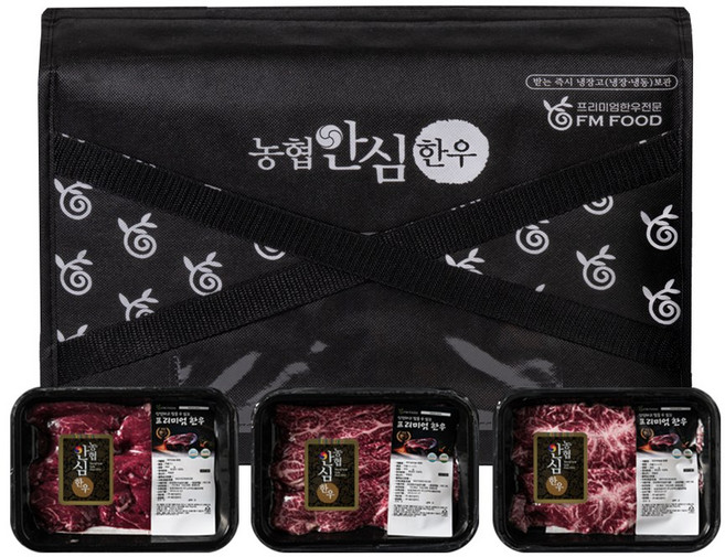 농협안심한우 1++투뿔 한우 프리미엄 선물세트+최고급보냉가방, 1++3호(등심/안심/갈비살)900g