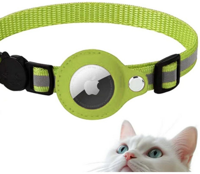 까마느 테일 반려동물 에어태그 커버 목줄, 1개, 형광 그린