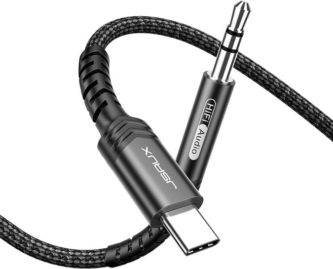 JSAUX 오디오 C타입 to AUX 케이블 차량용 옥스선 HIFI 음질 스마트 DAC 칩 1m 블랙, 1개