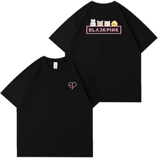 BLACKPINK 粉墨 DEADLINE 演唱會 香港澳門 快閃 周邊同款 短袖T恤 上衣, 1個, 卡通款-黑色S 建議80-100斤
