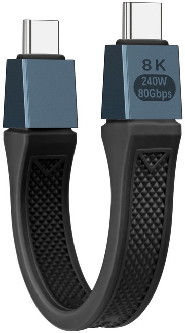240W USB-C-USBC 짧은 플랫 케이블 80Gbps Thunderbolt 5/4 호환 고속 충전 모든 Type-C 장치에 대한 OTG 및 8K 디스플레이 지원, 1개, 블랙, 13cm