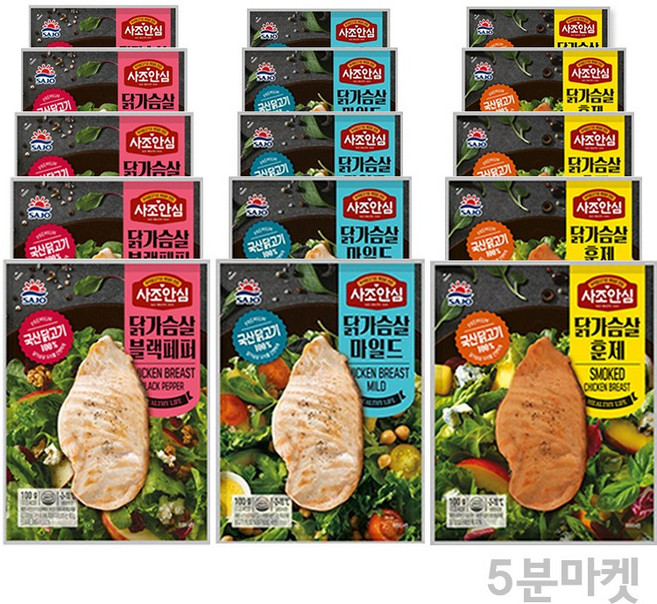 5분마켓 대림 닭가슴살 블랙페퍼 100g 5개+마일드 100g 5개+훈제 100g 5개, 36개