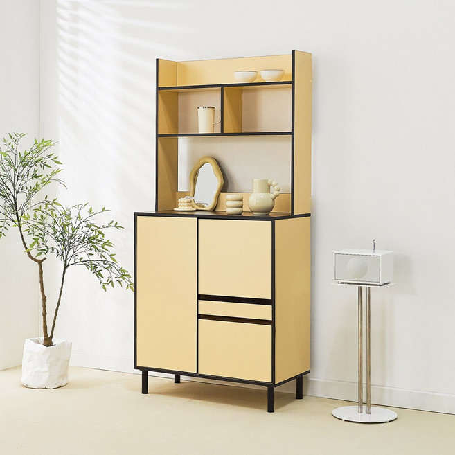 집무드 알베르 홈카페 원서랍 도어형 밥솥 렌지대 상부장 세트 800, 버터