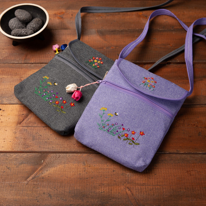 하마공방 고급 대마 전통 꽃자수 핸드폰 가방 (크로스백)