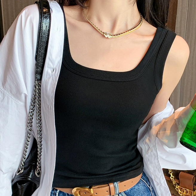 方領吊帶背心女內搭外穿夏季2025新款無袖大碼修身防走光打底上衣