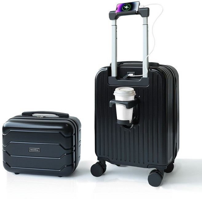 NewBoy 캐리어 14인치 18인치 초경량 USB 미니 기내용 캐리어 수납 주머니 대용량 패션 남녀 공용 흰색 블랙 분홍색 블루 옐로