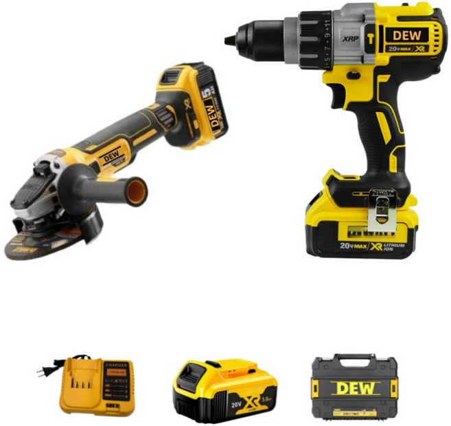 DEW 無刷 20V 電動起子機, 1個, 電鑽+砂輪機兩電一充+工具箱