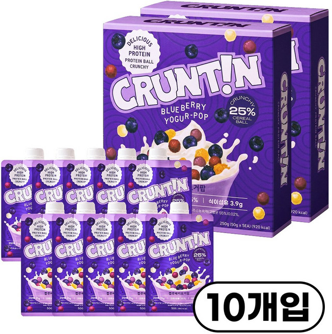 [본사공식몰] NEW 크런틴 크런치볼 단백질쉐이크 블루베리요거팝 당 0g대, 2박스, 250g