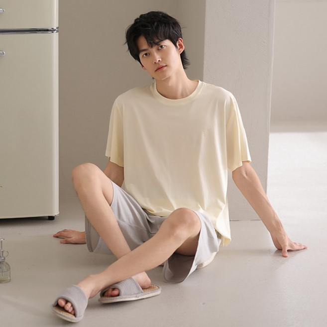 莫代爾睡衣男款 夏季 短袖短褲薄款家居服套裝
