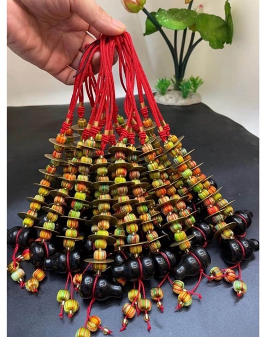 招財五帝錢黑曜石葫蘆，化煞辟邪招財銅錢幣，居家風水擺飾保平安, 六帝錢一條, 1個
