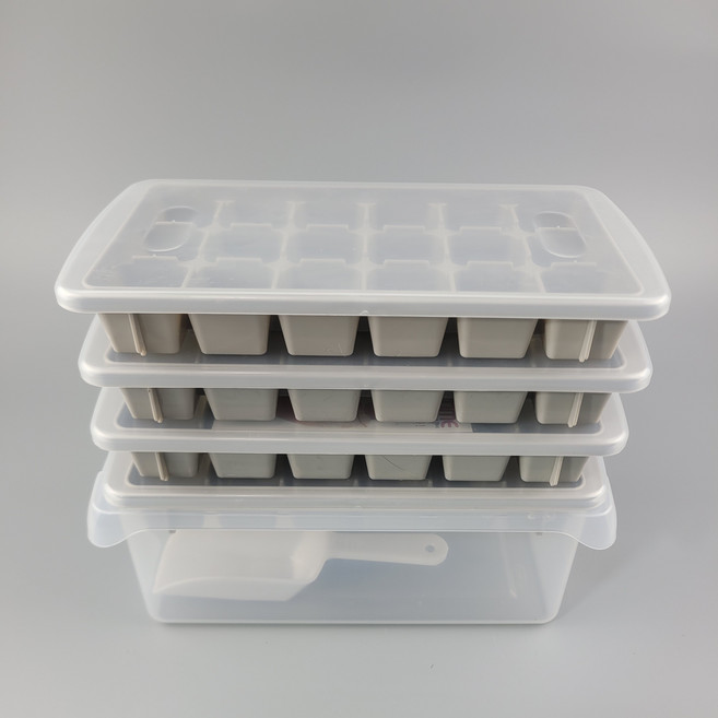 흥덕이네 얼음 컨테이너3호-18구-그레이(통1개 트레이4개 스푼1개), 1개