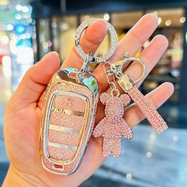 지지주 현대 차키 호환상품 풀커버 키케이스 + 키링세트, H타입핑크곰돌이