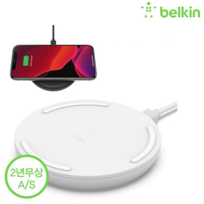 벨킨 부스트업 15W 초고속 무선 충전 패드 퀵차지 24W + 어댑터 WIA002kr, 화이트, 1세트