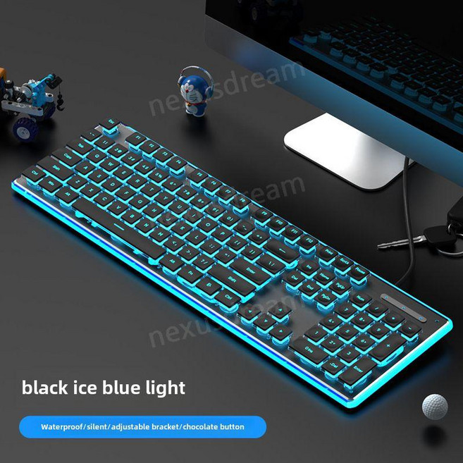 무음키보드 게임 사무용 오피스용 저소음 취업선물 선물용 led 무소음 손목편한 방수, 블랙-아이스블루LED(무음방수높이조절)