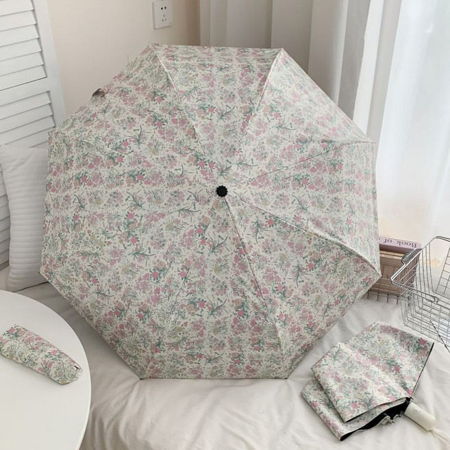 그립 빈티지 파스텔 플라워 3단 자동 암막 우산