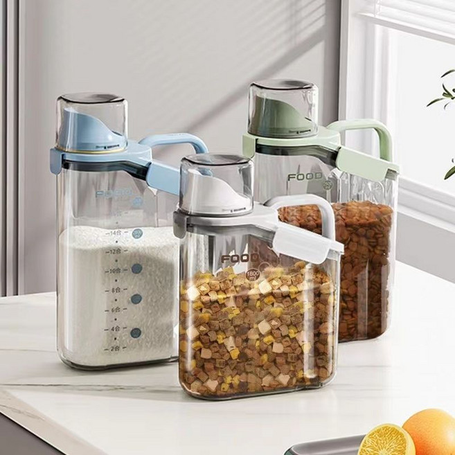 密封儲糧桶 寵物食品收納罐 大容量帶蓋分裝罐, 淺草綠, 1個, 2000ml