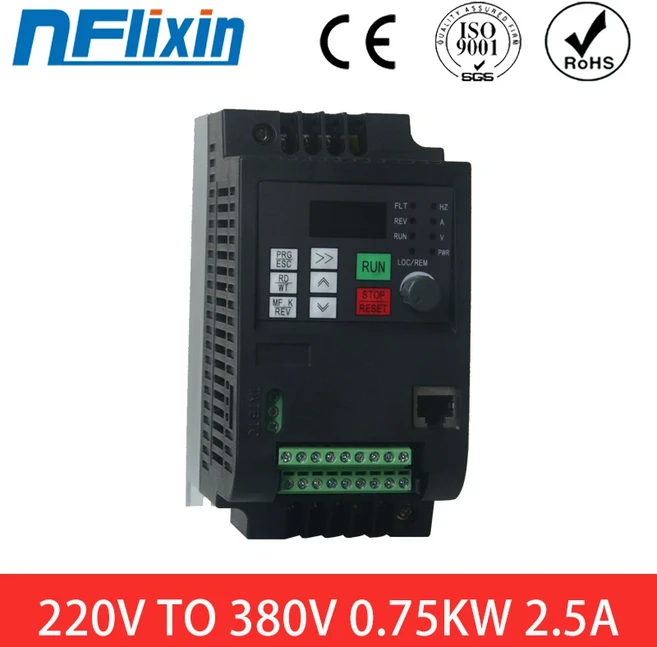 모터 속도 제어용 VFD 주파수 변환기 인버터 단상 220V AC에서 3 상 380V 415V AC 4KW 5.5KW 50hz 60hz, [01] 0.75KW(Black), [01] 1 phase 220V, [01] 3 phase 380V, 1개
