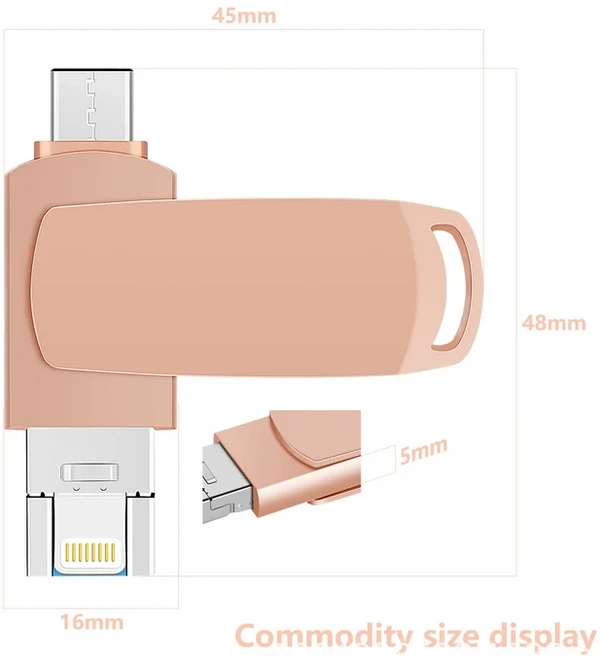 多功能USB隨身碟 Lightning / USB-C 雙接頭, 1個, 512GB粉色