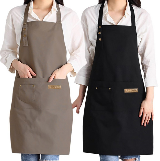 [1+1] 허블리 길이조절 다용도 포켓 방수 앞치마 카페 주방, 1세트, 애쉬브라운+블랙