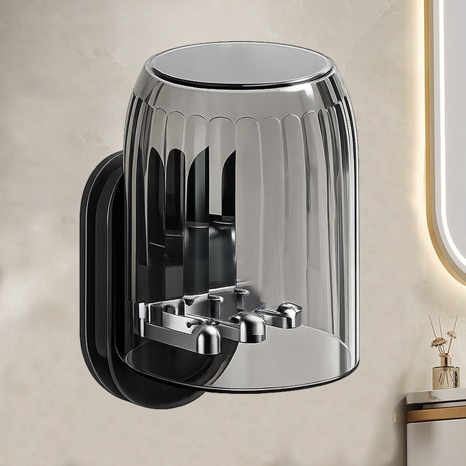 마법의 주머니 무타공 벽걸이 양치컵 홀더 1인용 단컵 칫솔걸이 욕실 양치도구 수납컵, 스모키그레이, 1개